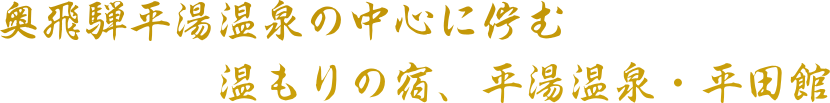 奥飛騨平湯温泉の中心に佇む温もりの宿、平湯温泉・平田館